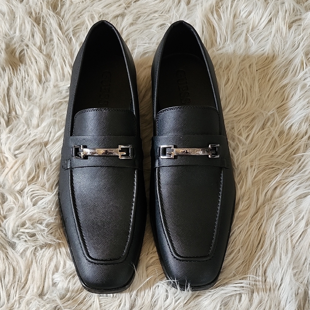 GUESS Men's Handy Square Toe Elegant Black Slip-On Loafers- Size 12